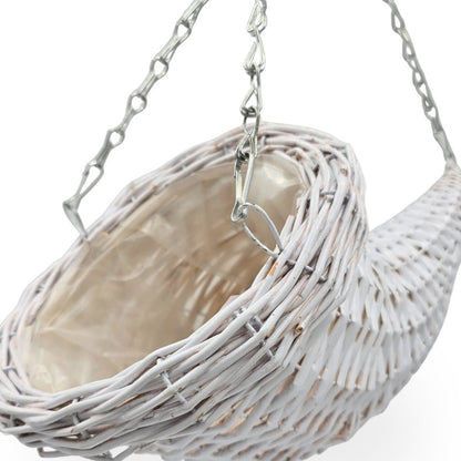 BLUMENAMPEL "FÜLLHORN" | 2er Set, Rattan | handgefertigt Korbgeflecht | Farbe: weiß