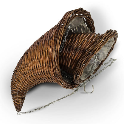 BLUMENAMPEL "FÜLLHORN" | 2er Set, Rattan | handgefertigt Korbgeflecht | Farbe: braun