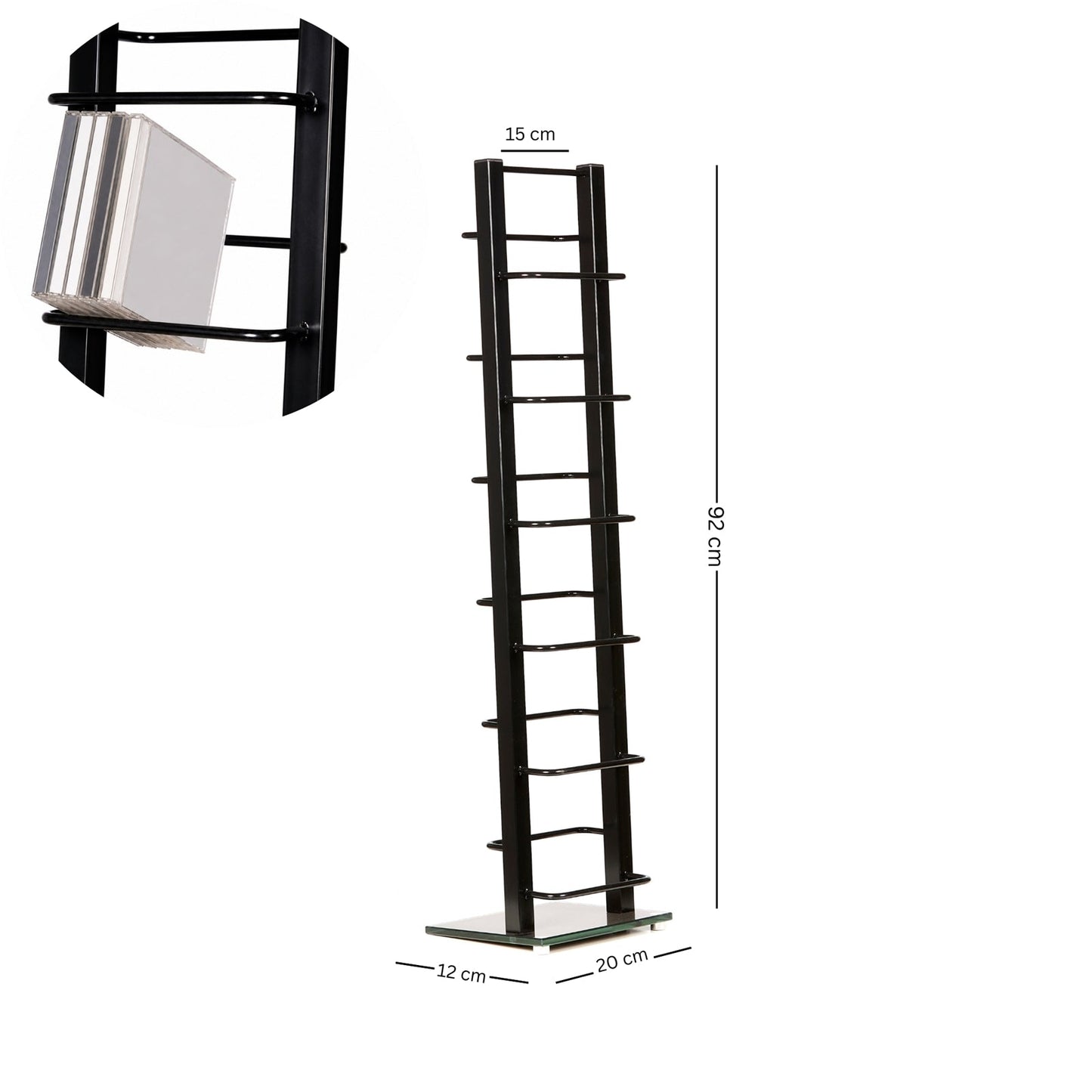 DESIGN CD STÄNDER "TOWER" | schwarz, 92 cm, Metall | für 85 CDs