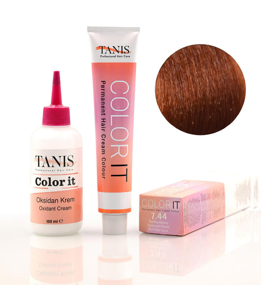 Permanente Haarfarbe COLOR-IT 7.44 Kupfergoldblond