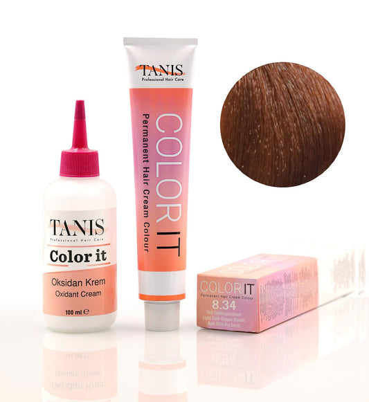 Permanente Haarfarbe COLOR-IT 8.34 Hell Goldkupferblond