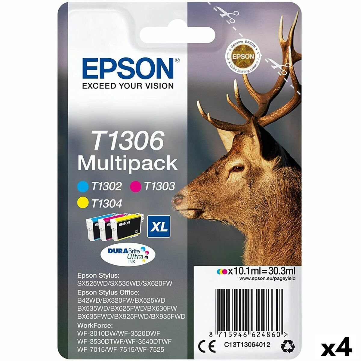 Original Tintenpatrone Epson SX525WD/620FW/ OFFICE B42WD/525WD/625FWD/925FWD Dreifarbig (4 Stück)