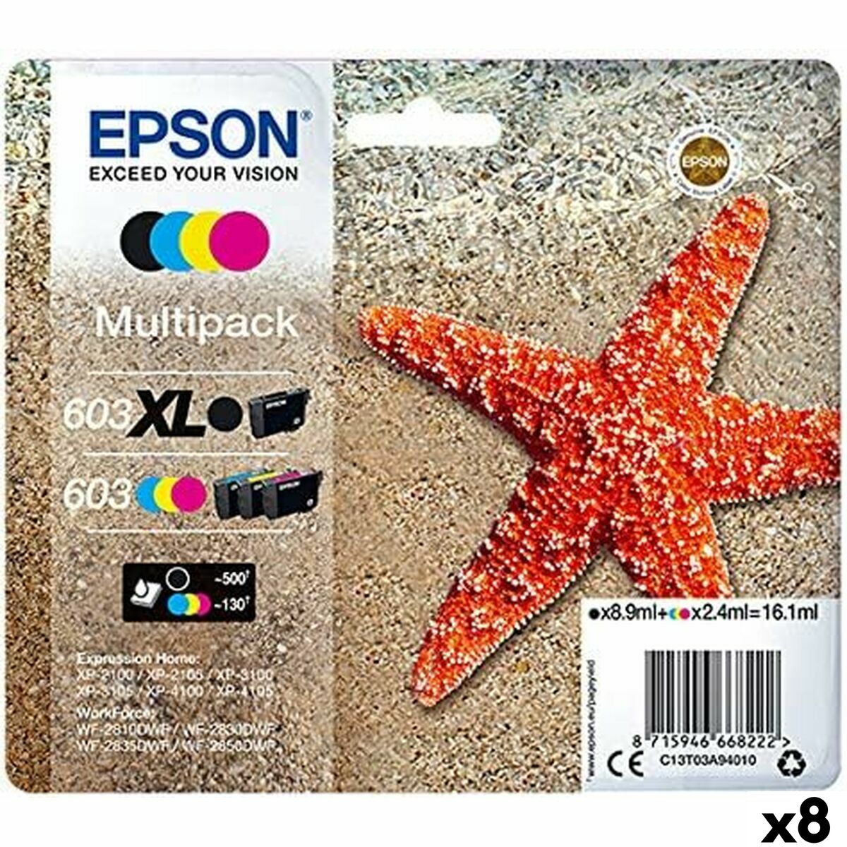 Original Tintenpatrone Epson Schwarz/Zyanblau/Magenta/Gelb (8 Stück)