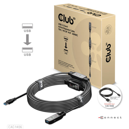 CLUB3D CAC-1406 USB-kablar 15 m USB 3.2 Gen 1 (3.1 Gen 1) USB A Svart