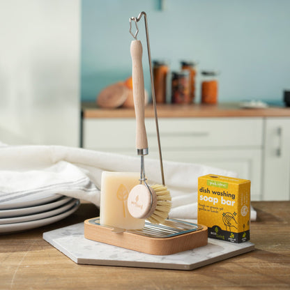 Wooden Dish Brush & Soap Stand, Rectangular