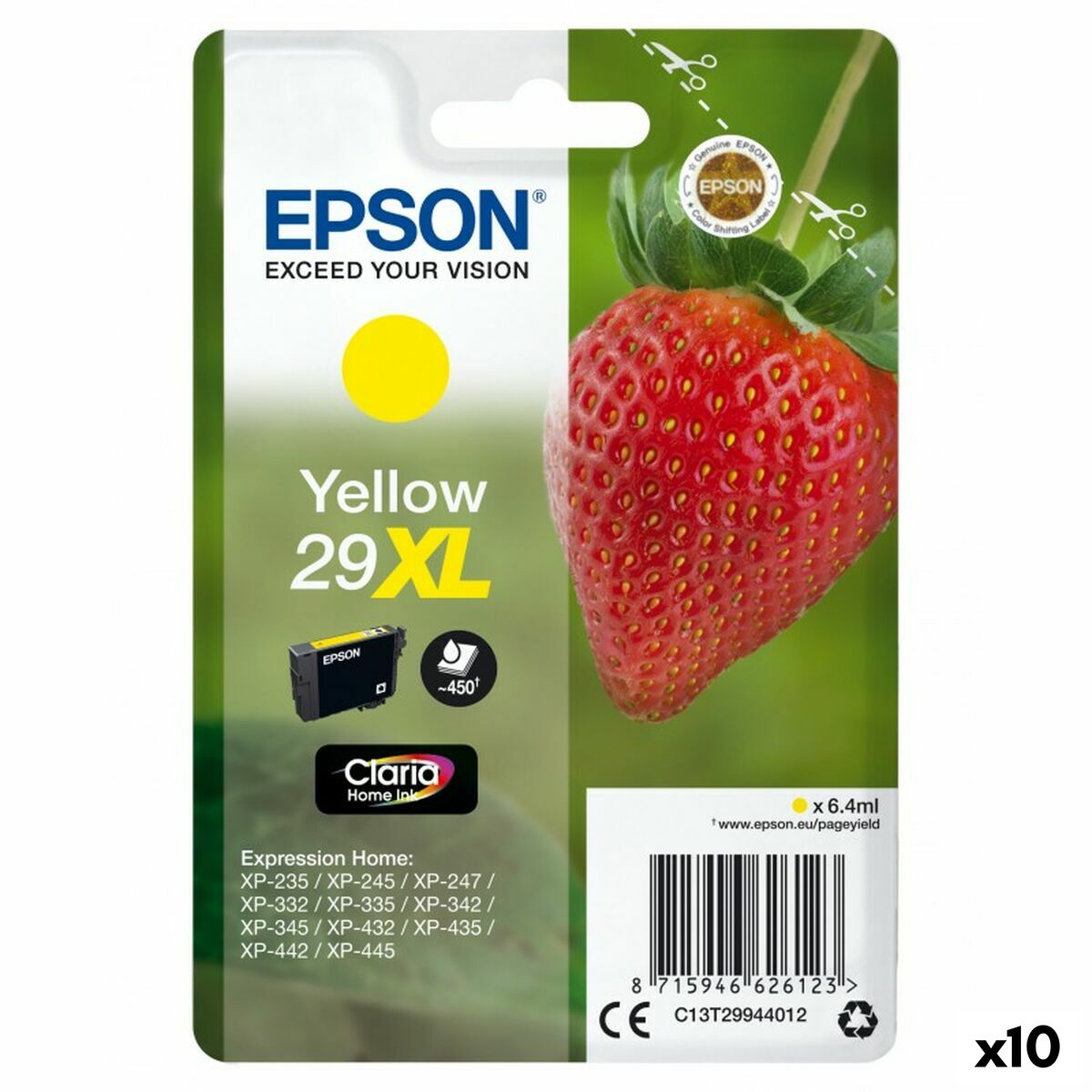 Original Tintenpatrone Epson XP 235 332 335 432 435 - Nº 29 XL Gelb (10 Stück)