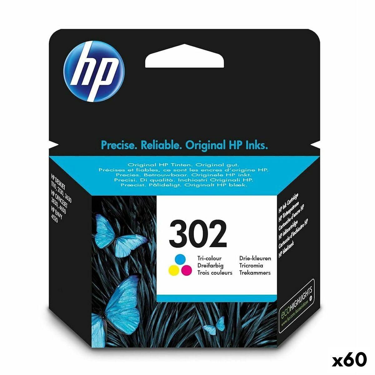 Original Tintenpatrone HP Officejet 3830 All-in-One Nº 302 Dreifarbig (60 Stück)